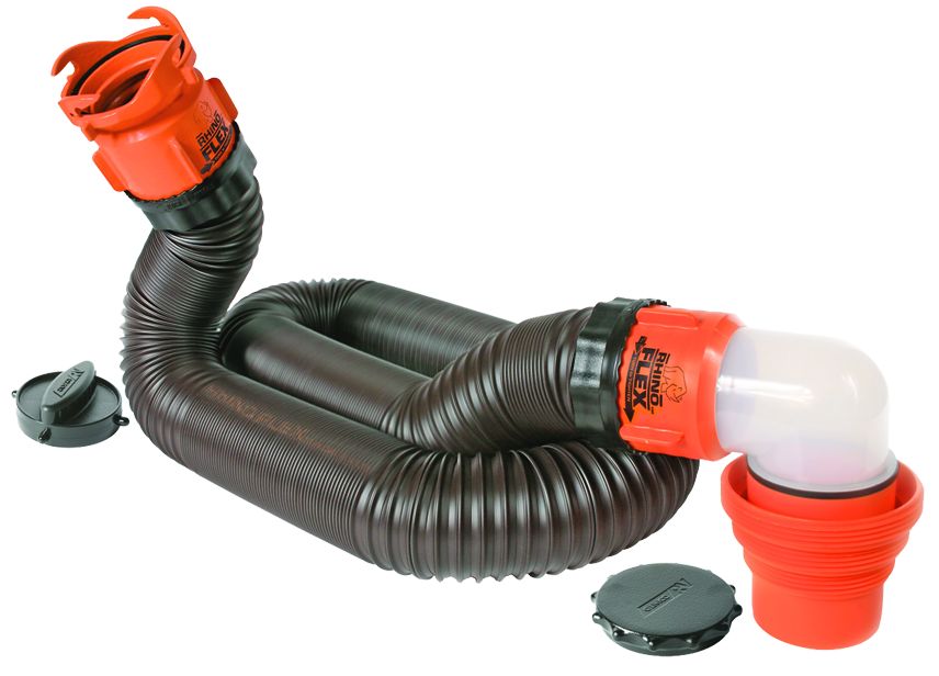 Camco 39760 RhinoFLEX Kit de tuyau d'égout de 15' - avec 4N1, coude, bouchons bilingues