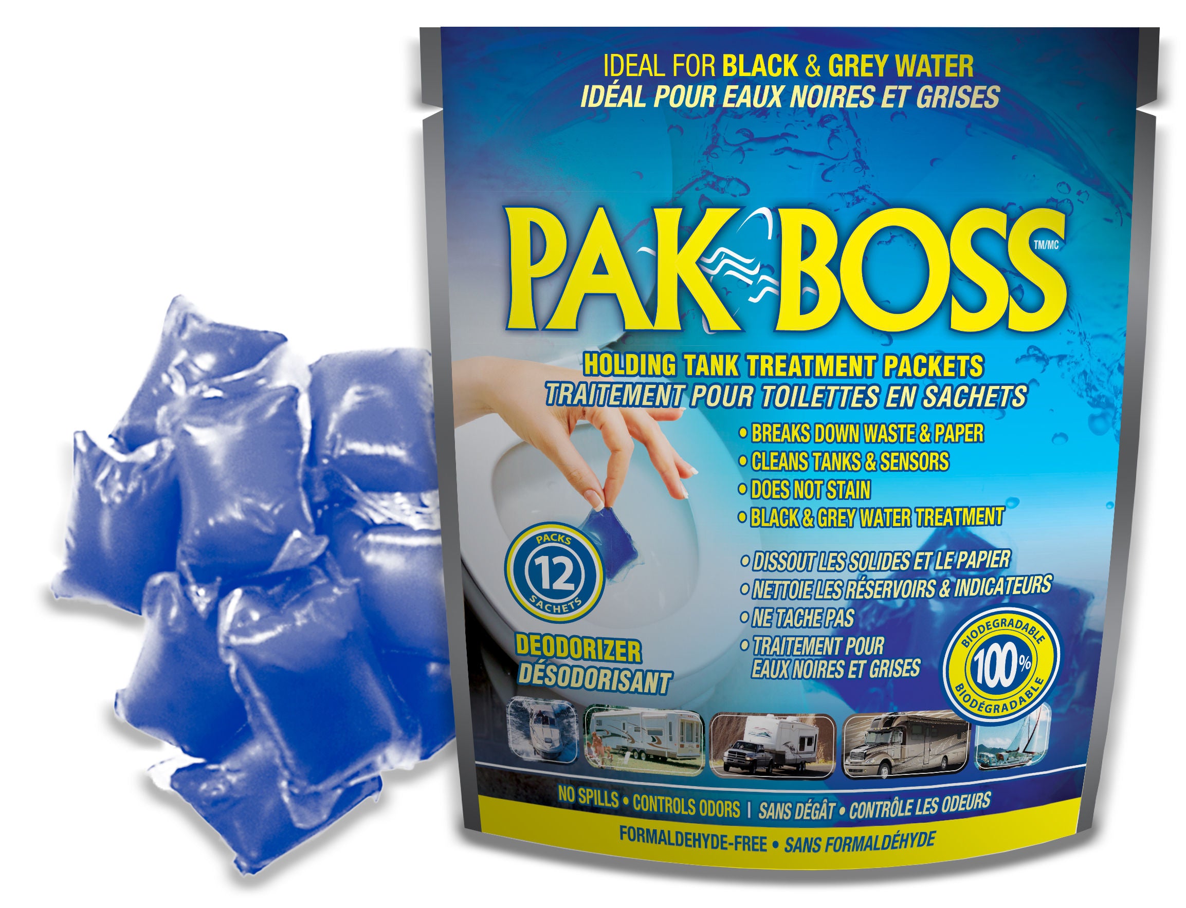 Pak Boss 1768 - Box of 12, Holding Tank Treatment / Deodorizer (12 / bag)
