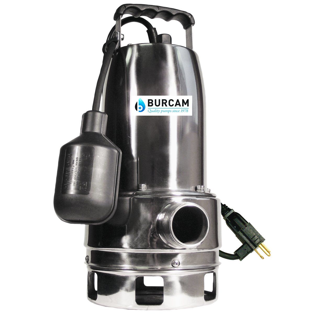 Burcam 300527 - Pompe de puisard submersible en acier inoxydable de 3/4 chevaux avec interrupteur à flotteur mécanique
