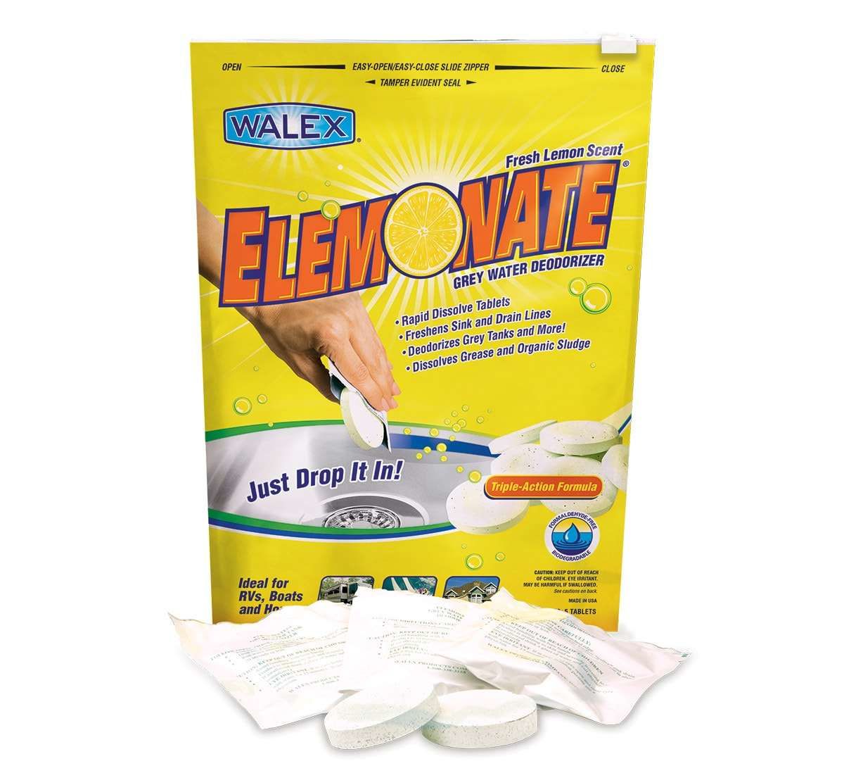 Walex ELEMBGCA - Désodorisant pour eaux grises Elemonate® - Parfum citron frais - 5 par paquet