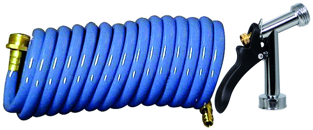 Valterra PF267003 - Tuyau spiralé et pulvérisateur D&amp;W Spray-Away™ - 15′ - Bleu - En boîte