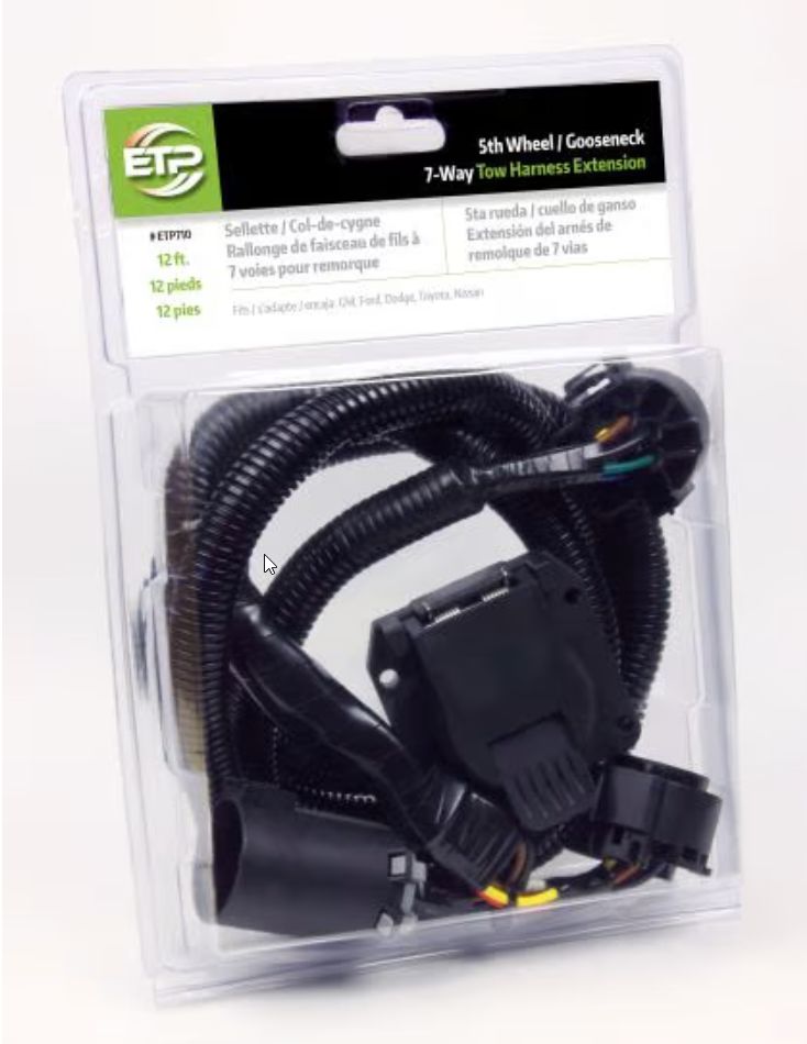 ETP Manufacturing ETP710 - 5th Wheel / Gooseneck 7-Way Tow Harness Extension 12 Feet, Fits Newer Ford/Ram/GM/Nissan/Toyota